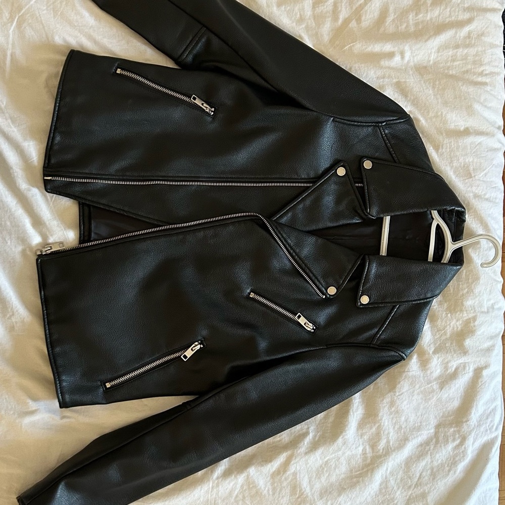 Black PU leather biker jacket